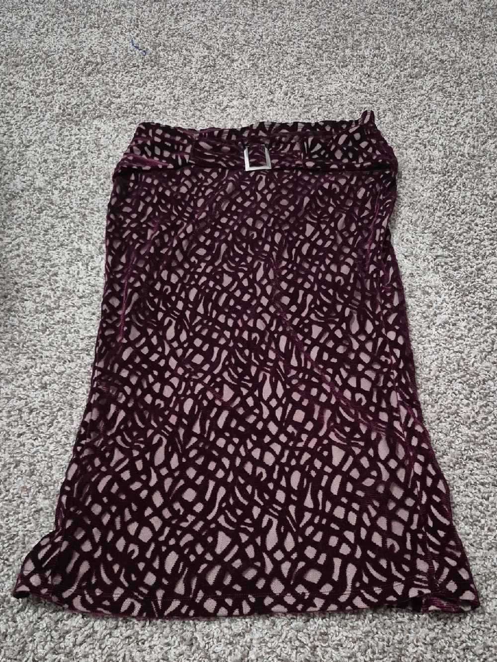 Women’s Burgundy Patterned Belted Skirt